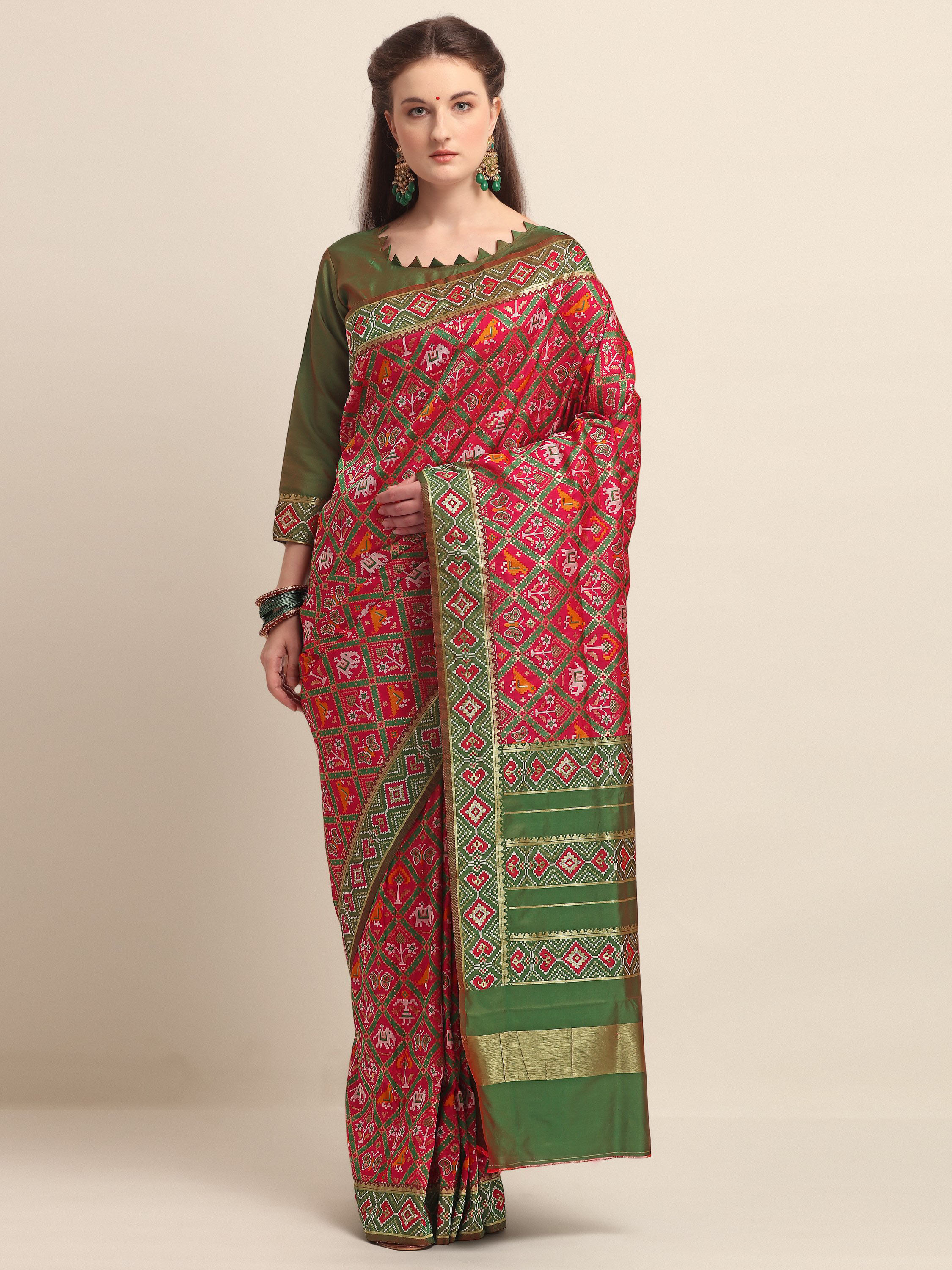 KAPAAHA Woven Figure Patola Saree (Rani)